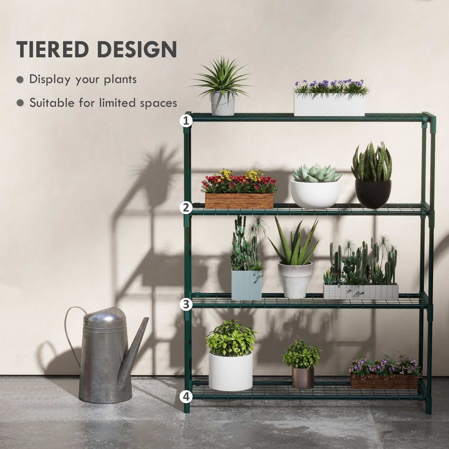 Outsunny Modern 4 Tier Plant Stand With Steel Frame Outdoor Garden Balcony Display Rack For Potted Plants Dark Green