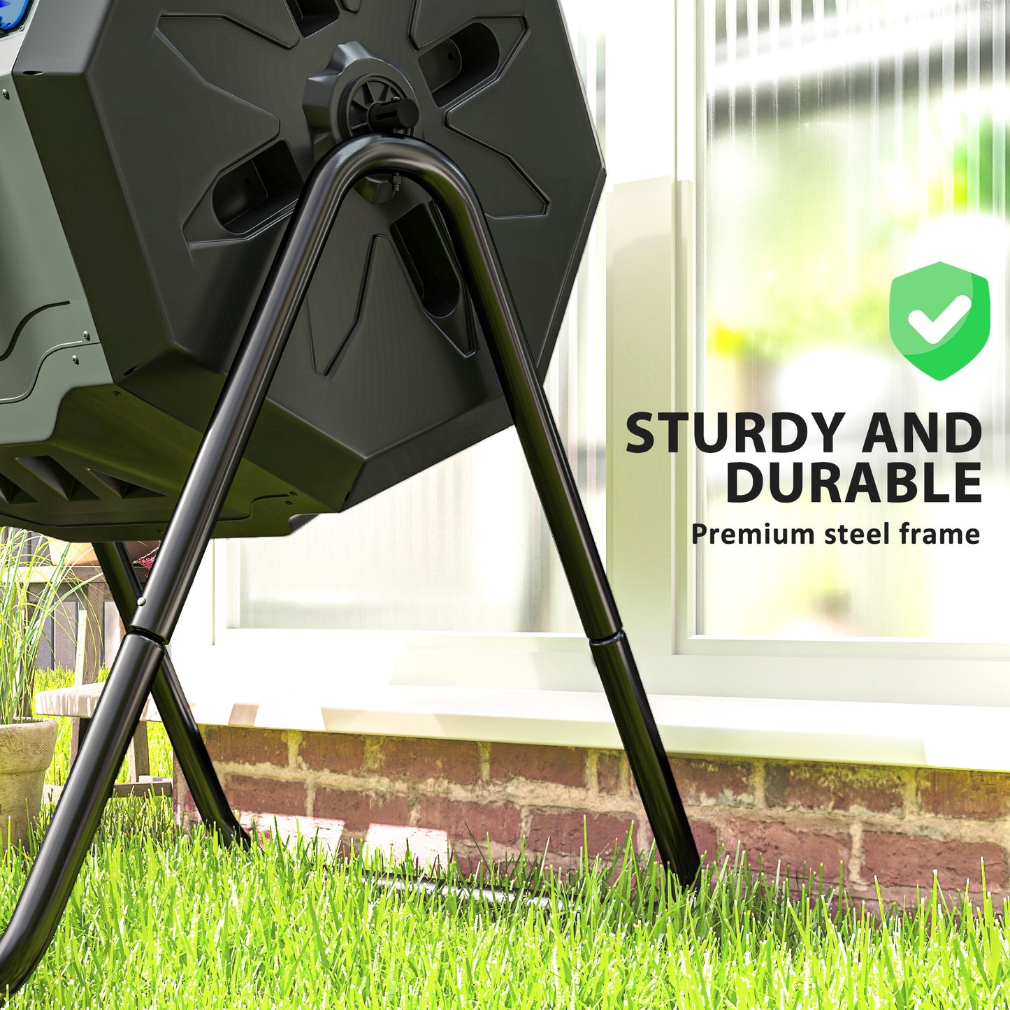 Outsunny 160L 360 Degree Rotating Dual Chamber Composter Blue Durable Plastic Body With Metal Frame