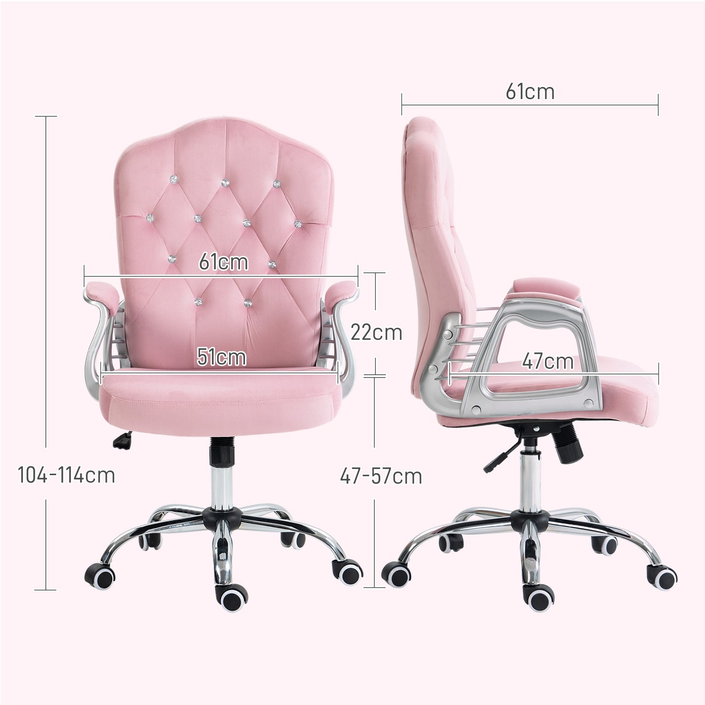 Vinsetto Glamorous Pink Velvet Office Chair with 360° Swivel Wheels and Adjustable Height - ALL4U RETAILER LTD