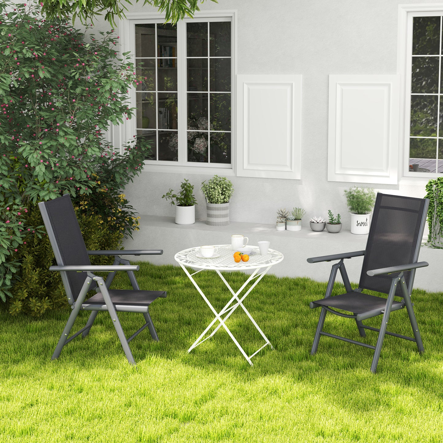 Outsunny 2 Pack Folding Garden Chairs With Aluminium Frame For Outdoor Use And Breathable Mesh Back And Seat
