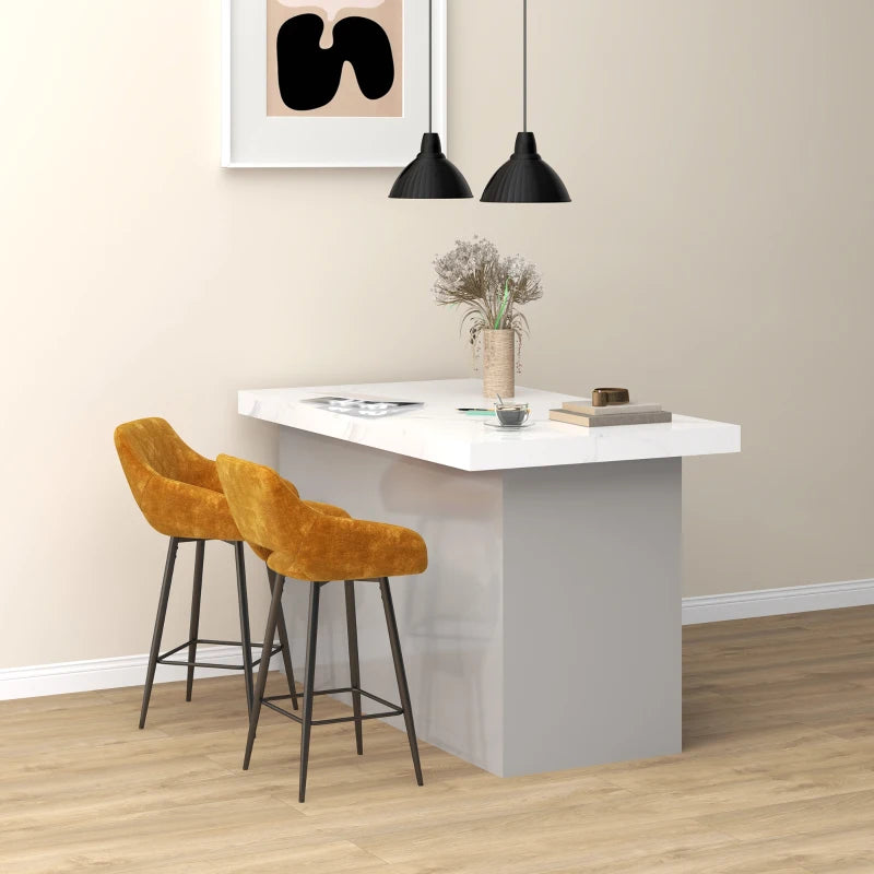 HOMCOM Set of 2 Brown Velvet-Feel Bar Stools - Modern Counter Height Chairs - ALL4U RETAILER LTD