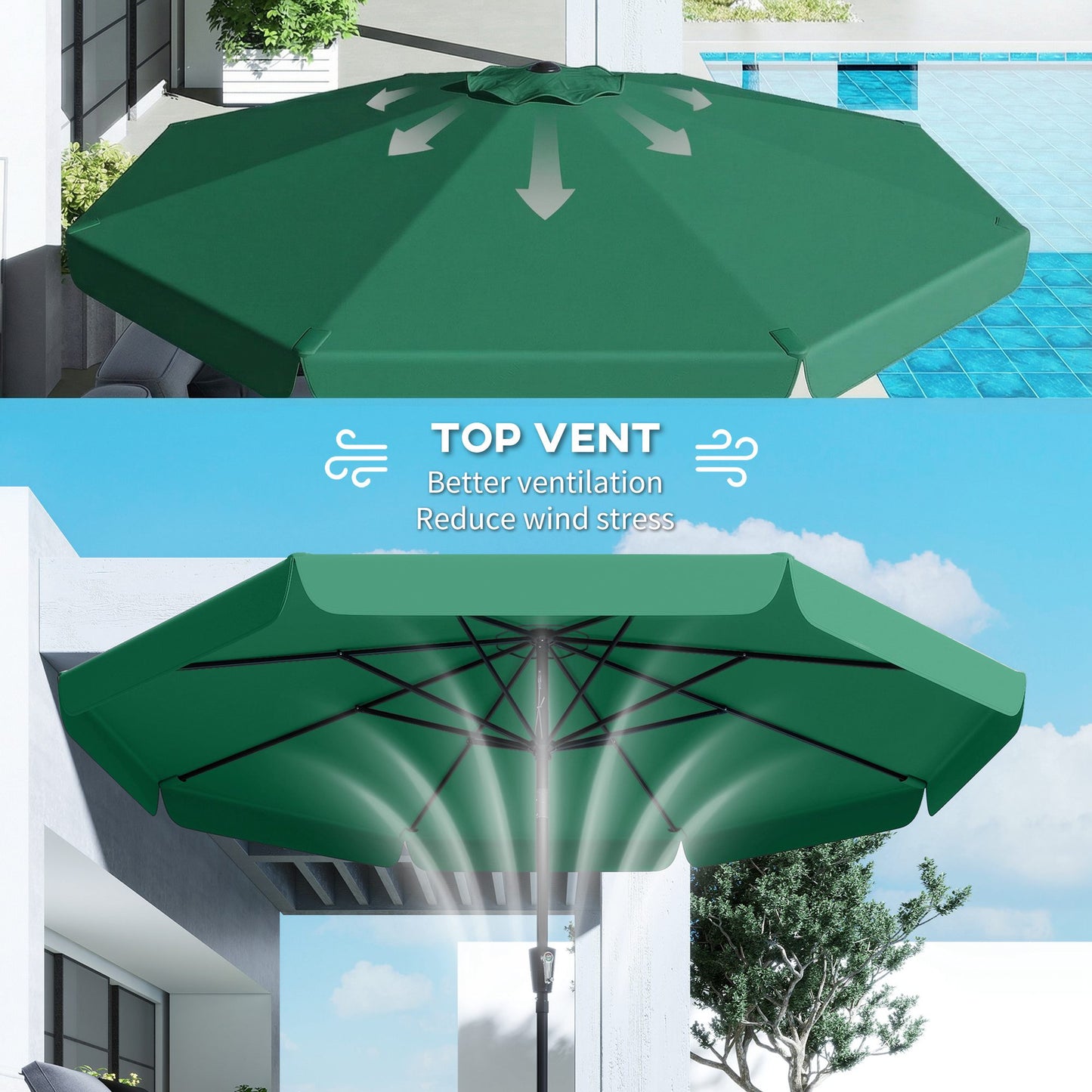 Outsunny 3m Garden Parasol With Tilt Mechanism And Crank Handle UPF 30 Sun Protection Patio Umbrella Table Green