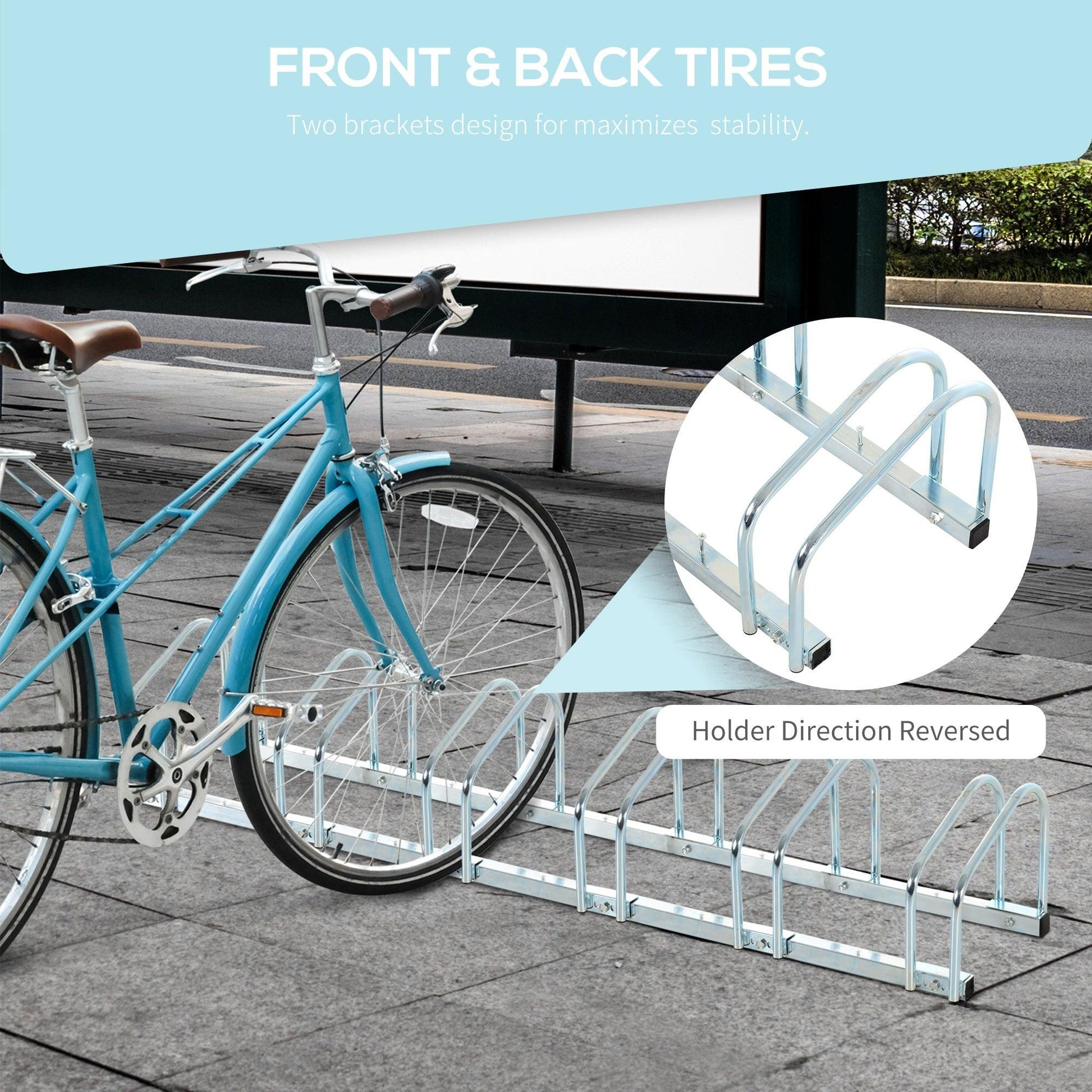HOMCOM Bike Parking Rack Bicycle Locking Storage Stand for 6 Cycling Silver - ALL4U RETAILER LTD