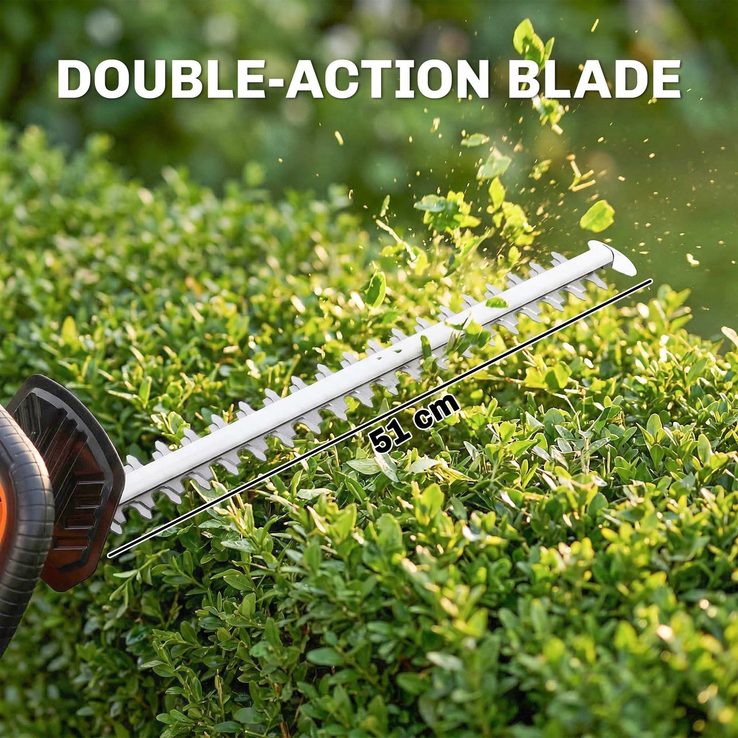 Outsunny 20 Inch Cordless Hedge Trimmer 18V With 51 Cm Dual Action Blade 2000mAh Battery