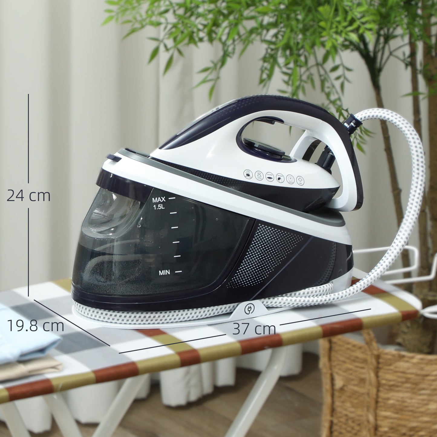 HOMCOM Steam Generator Iron With Self Cleaning 8 Bar Auto Shut Off Ceramic Non Stick Soleplate 1.5L Water Tank Blue