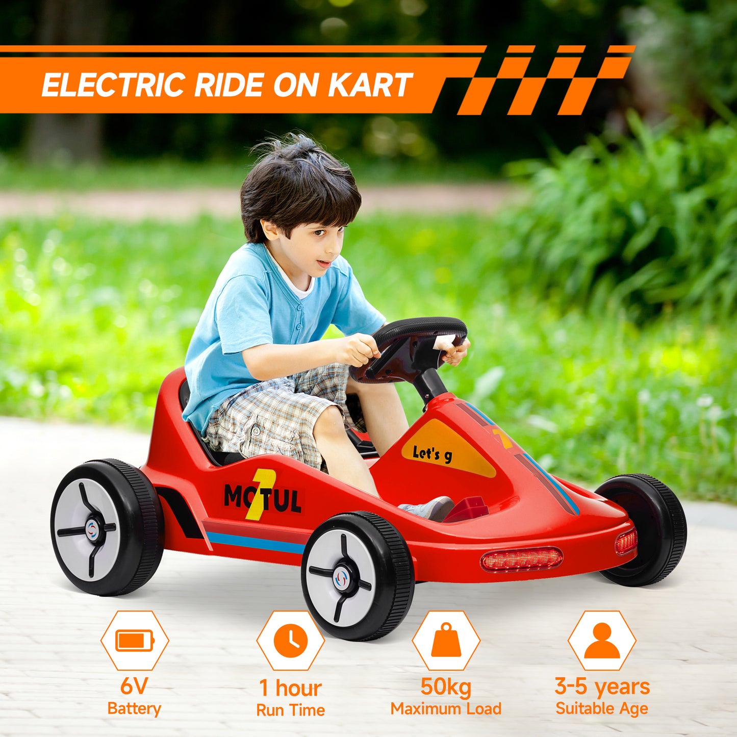 AIYAPLAY Kids Electric Go Kart with Lights, Music & Horn - Safe Fun for Ages 3-5, Red