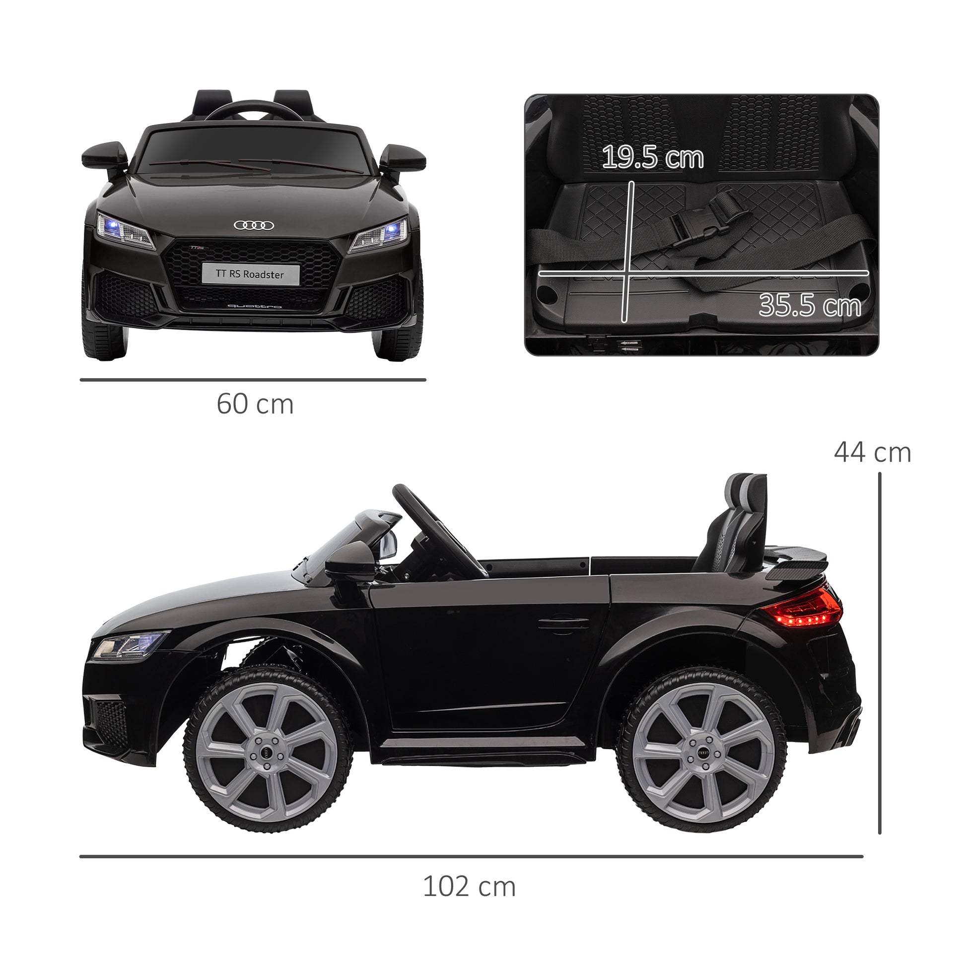 HOMCOM Audi TT RS 12V Kids Electric Ride-On Car with Remote Control, Lights, Horn, and MP3 Player - Black - ALL4U RETAILER LTD