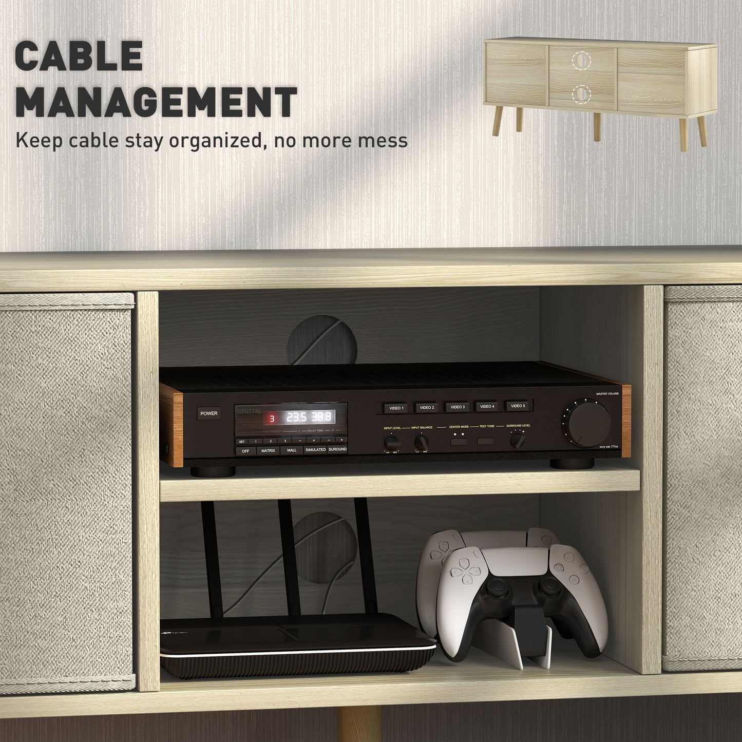 HOMCOM TV Cabinet Stand for TVs Up To 50 Inches with Foldable Drawers Natural Finish Living Room Entertainment Center