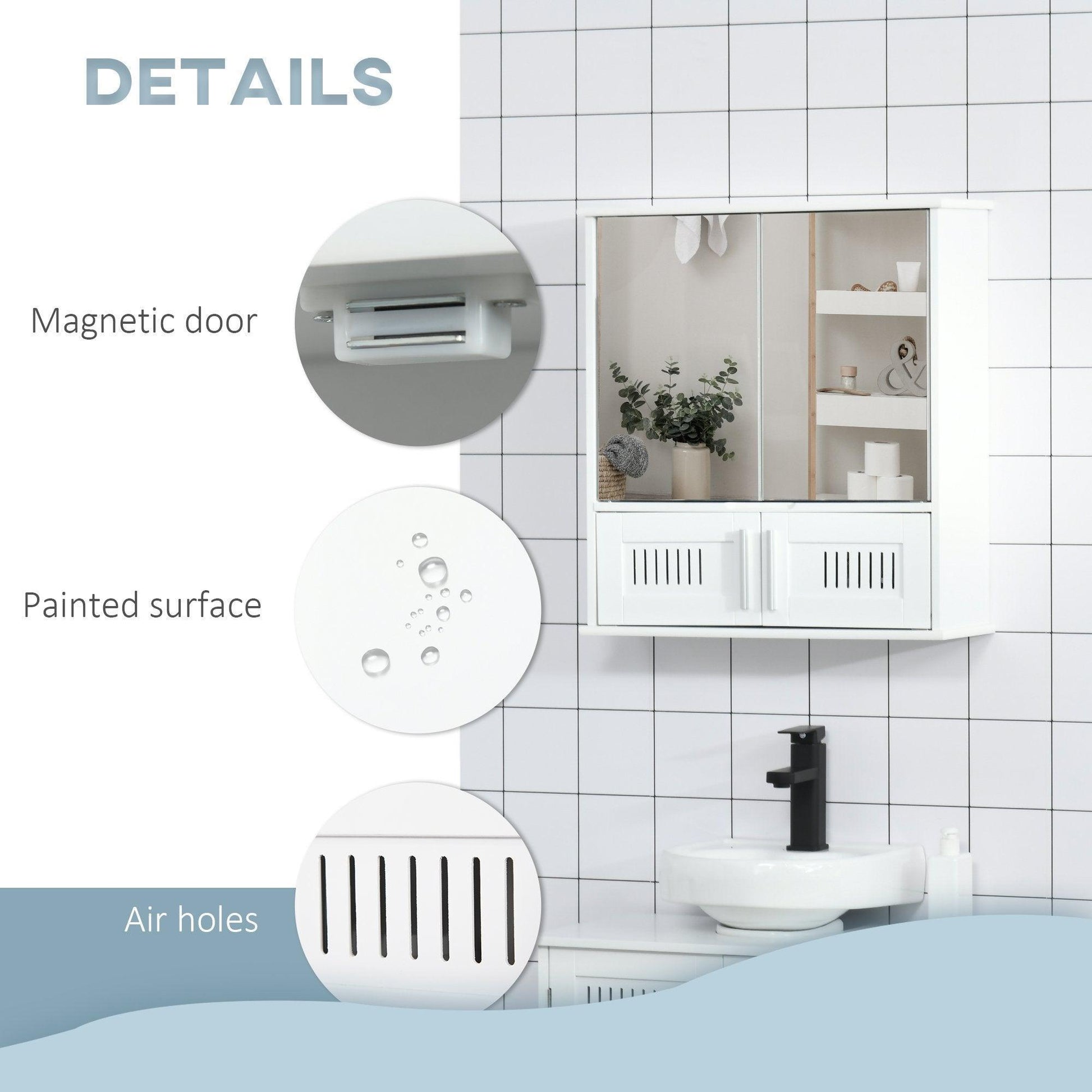 Kleankin Wall Mounted Bathroom Cabinet with Double Doors - White - ALL4U RETAILER LTD