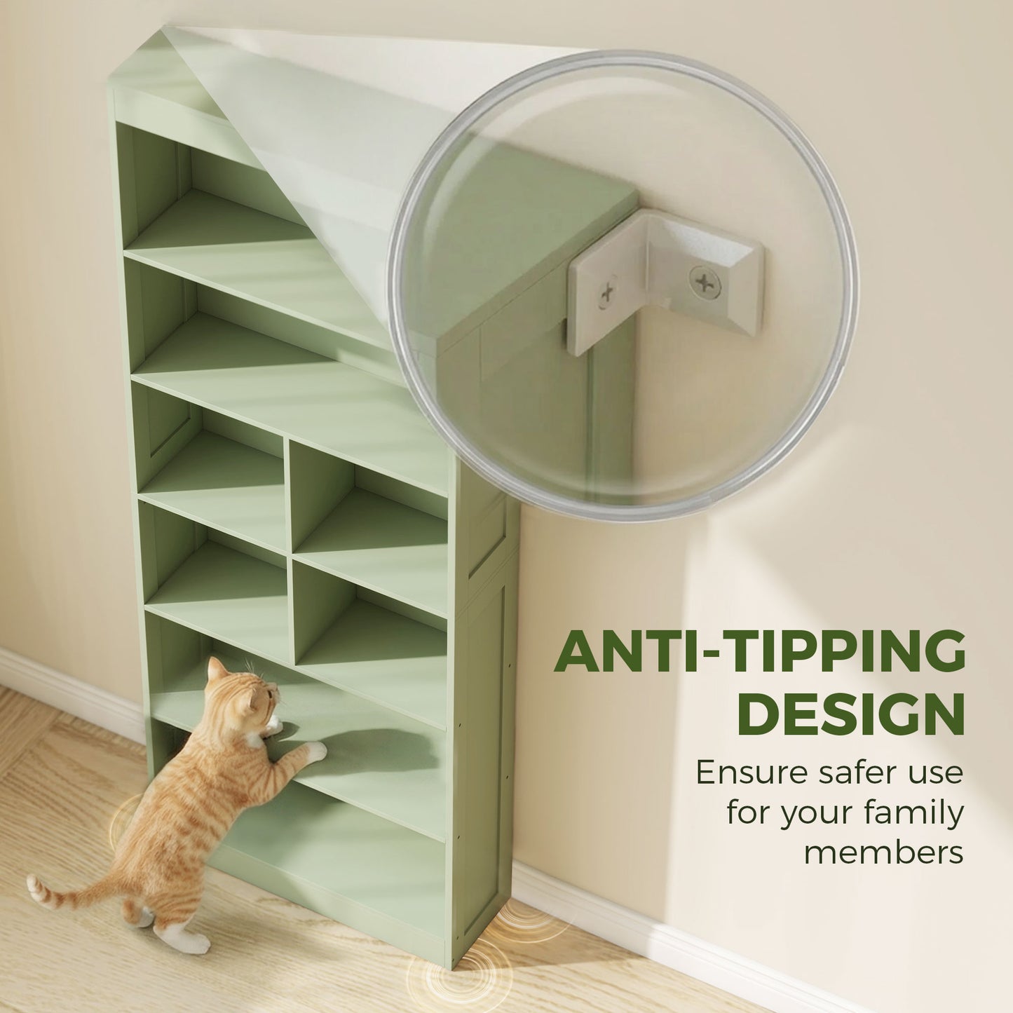 HOMCOM Six Tier Bookcase With Open Storage Shelves And Cubes 180 Cm Tall Green Anti Tipping Display Shelf
