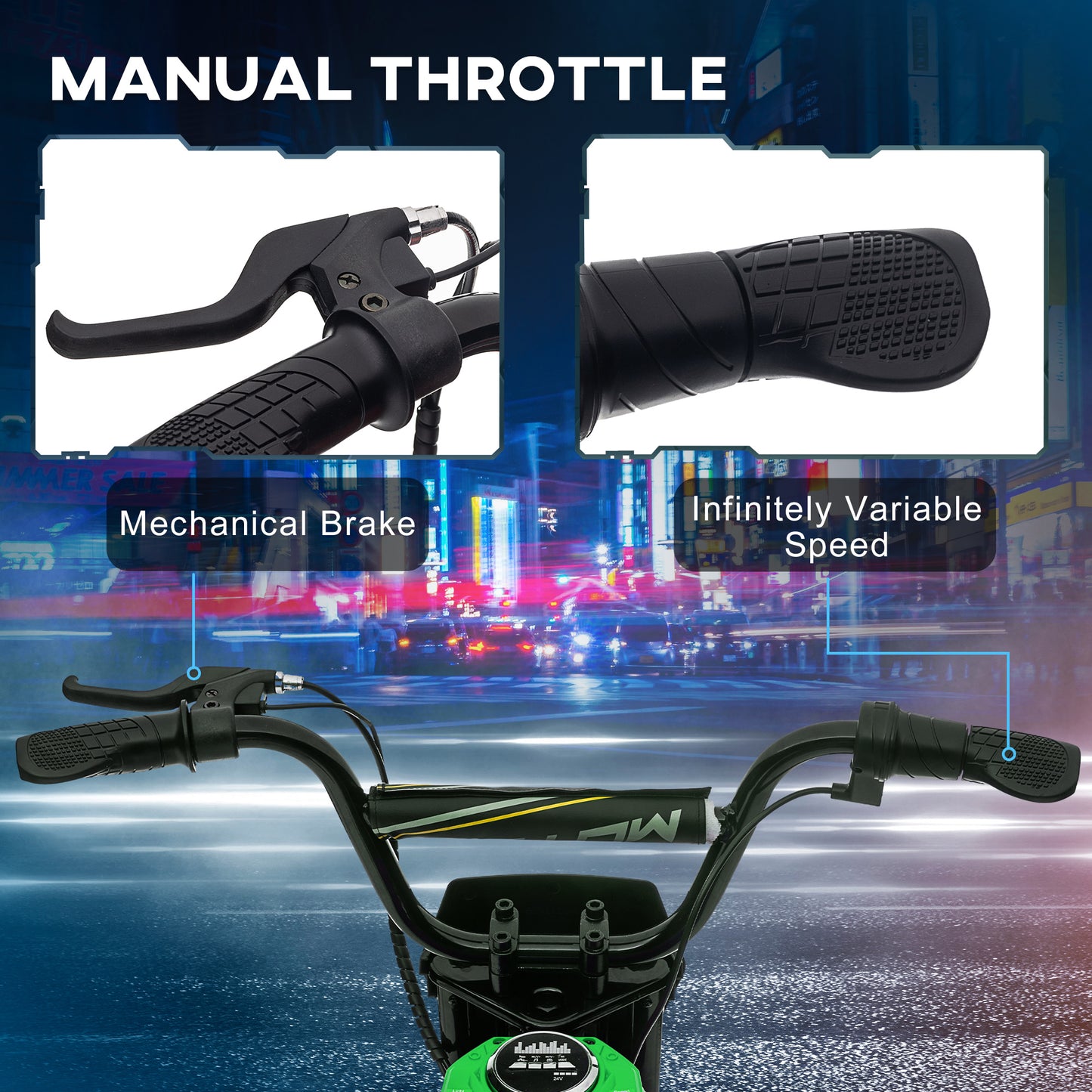 HOMCOM 24V Electric Motorbike Dirt Bike Twist Grip Throttle Music Horn 12" Pneumatic Tyres 16 Km/h Max Speed Green - ALL4U RETAILER LTD