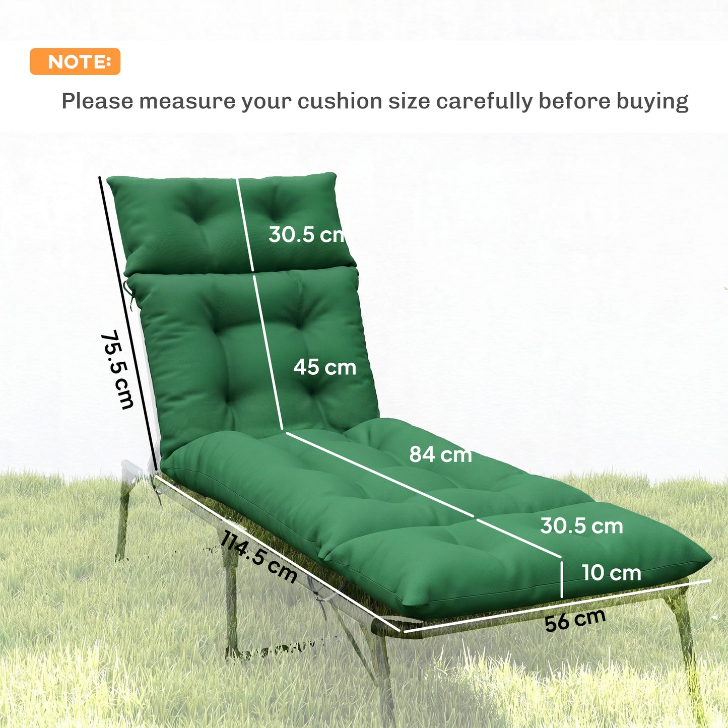 Outsunny Set Of Two 190 X 56 Cm Sun Lounger Cushions Green For Outdoor Recliners With PP Foam Fill And Polyester Covers