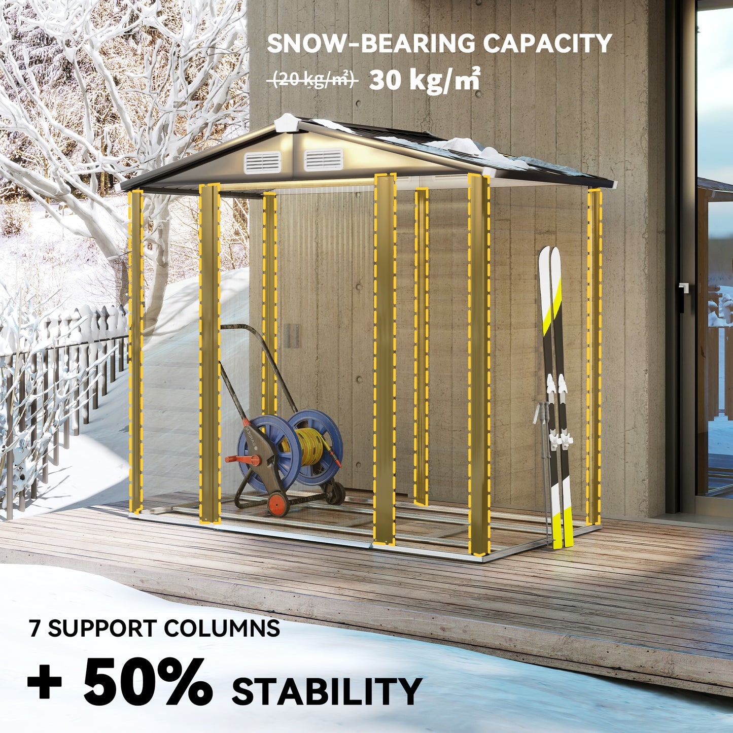 Outsunny 7 By 4 Feet Garden Shed With Galvanised Steel Frame Foundation Kit Double Doors With Lock And Vents Natural