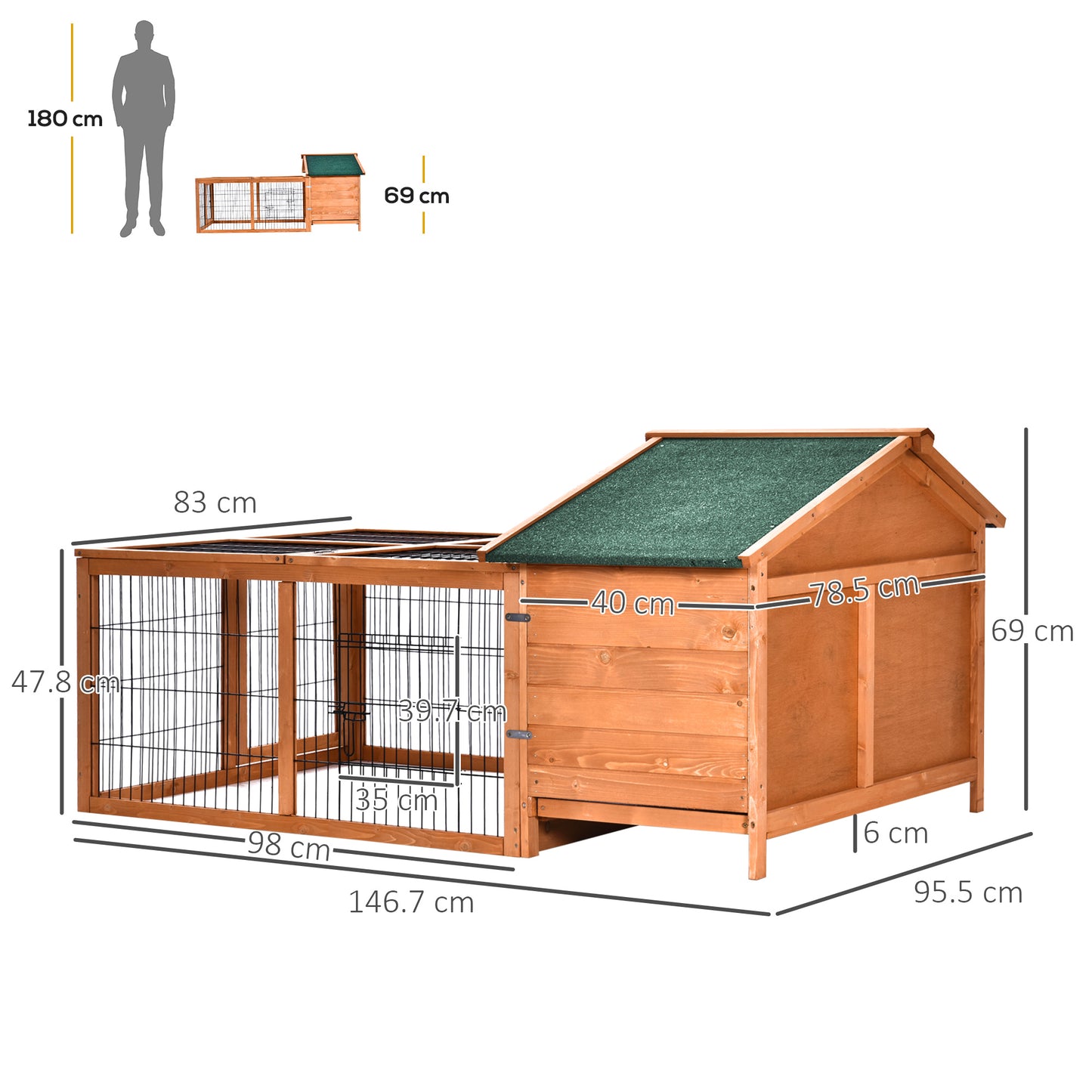 Outsunny Deluxe Golden Red Wooden Rabbit and Guinea Pig Hutch with Spacious Run and Lockable Roof - ALL4U RETAILER LTD