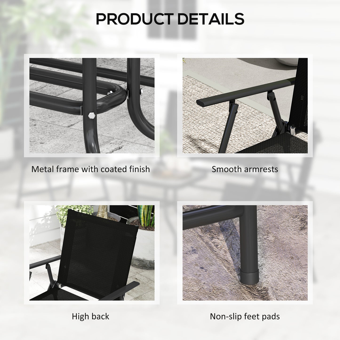 Outsunny Four Piece Outdoor Metal Garden Sofa Set With Tempered Glass Coffee Table Black
