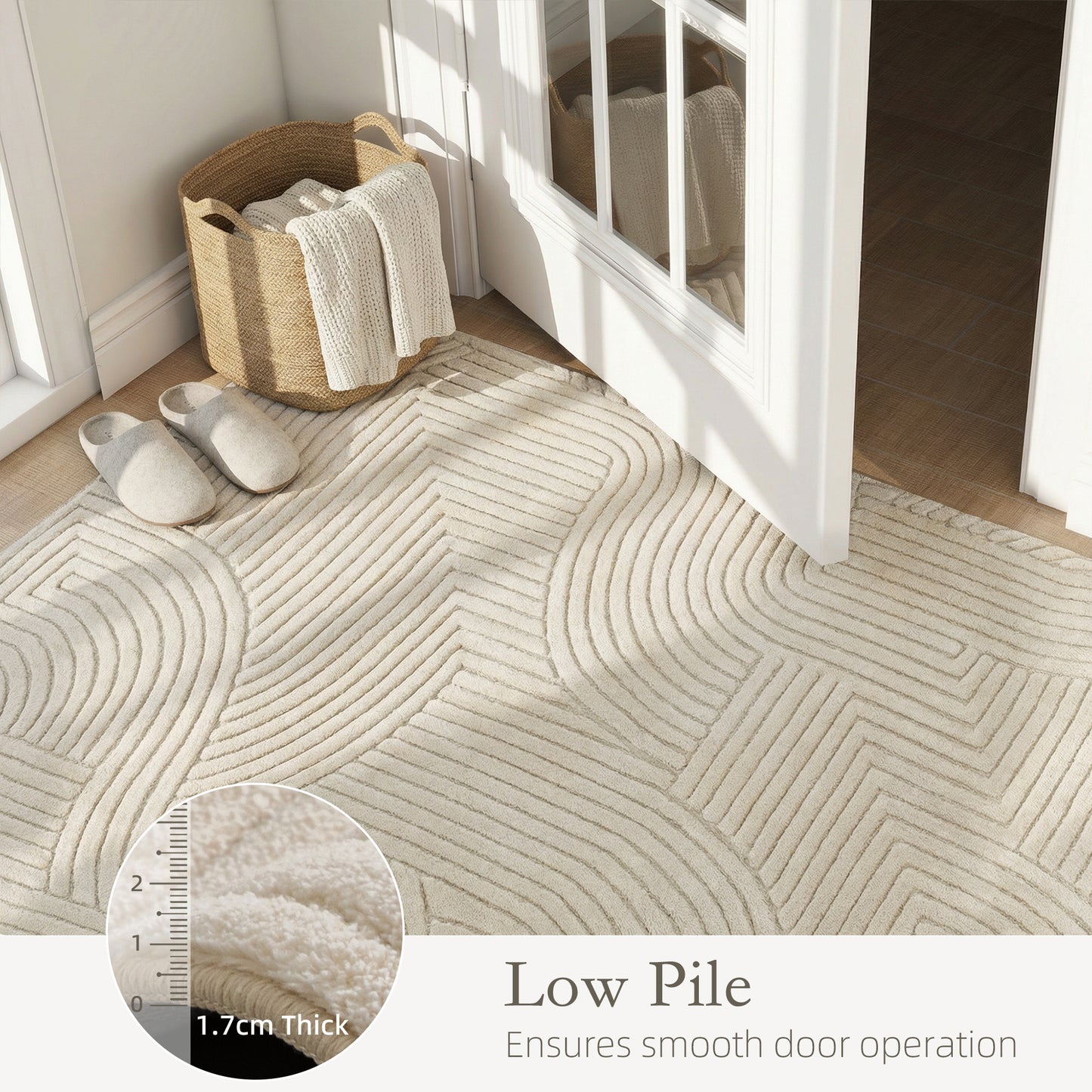 HOMCOM Modern Geometric Rug Thick Plush Non Slip 200 x 140 cm Cream Living Room Bedroom Office Jacquard