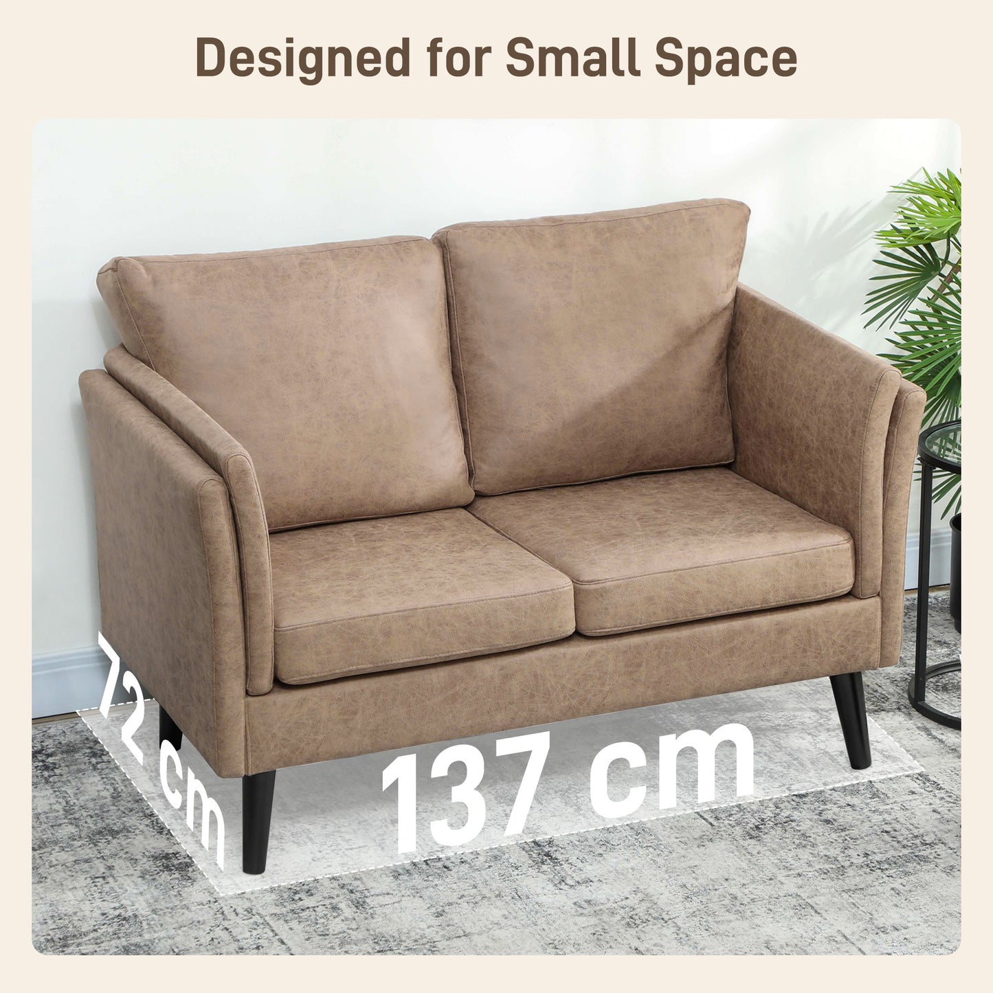 HOMCOM Leathaire Two Seater Sofa Loveseat Light Brown With High Density Foam Cushions