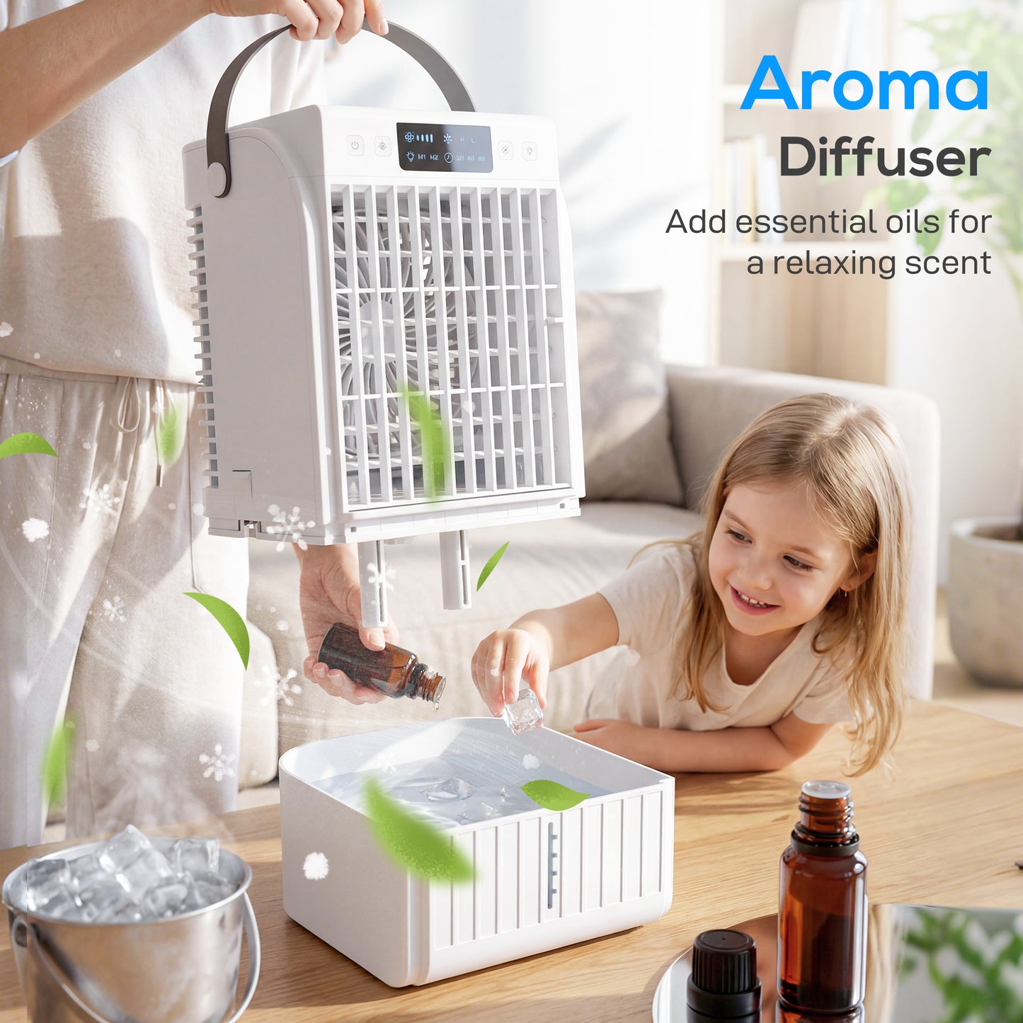 HOMCOM Portable 4 In 1 Air Conditioner And Mini Cooler With 4 Wind Speeds 2 Cool Mist RGB LED Light White