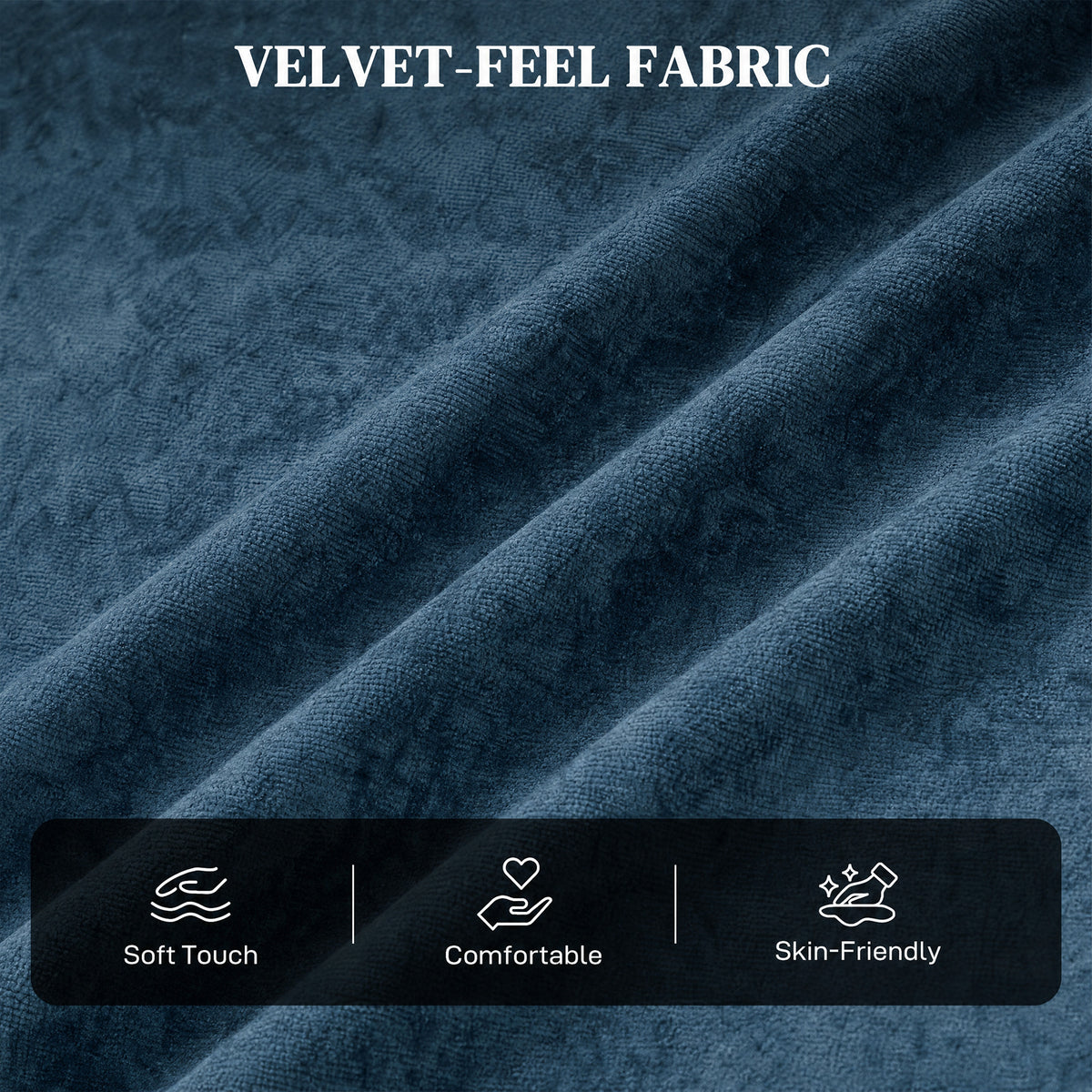 Dark blue velvet-look fabric upholstery for sofa bed