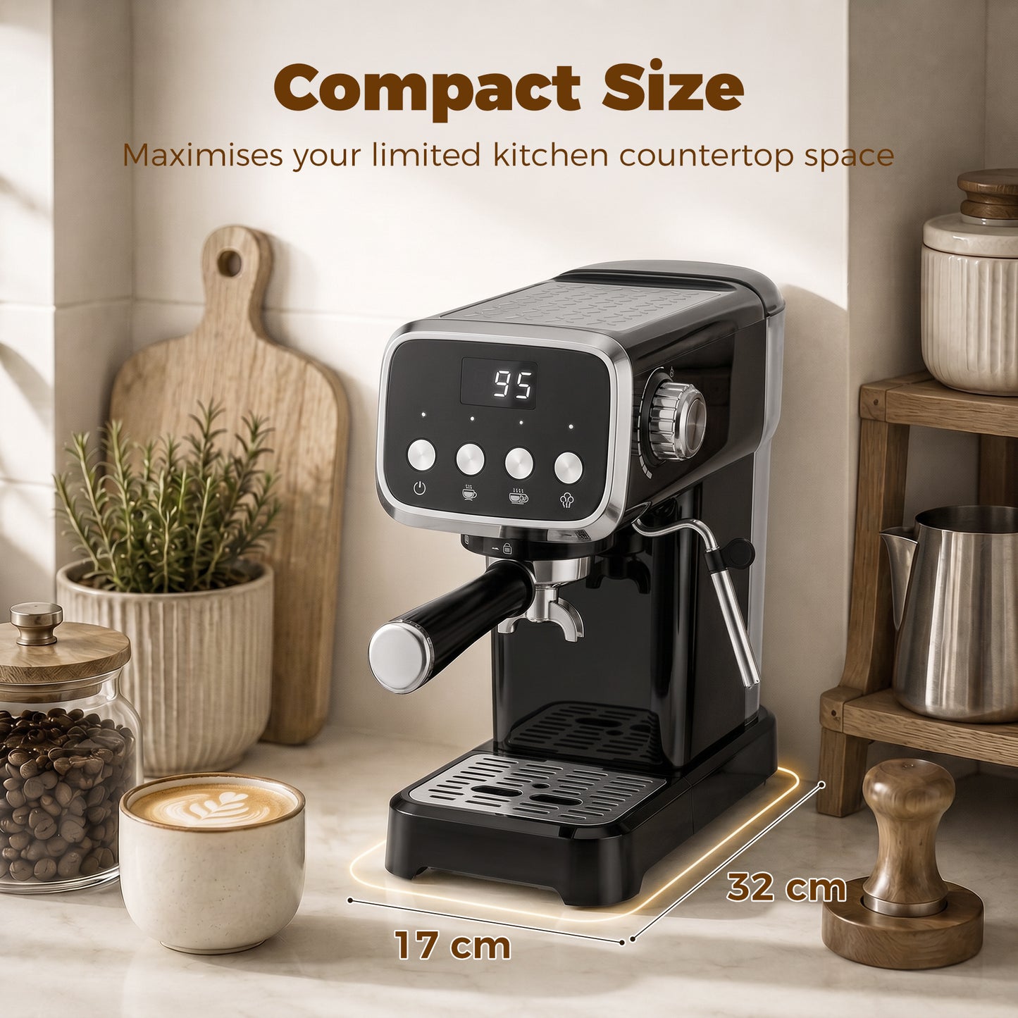 HOMCOM Espresso Machine 20 Bar Cappuccino Coffee Maker With Frother Wand Removable Water Tank 1.2 L Black