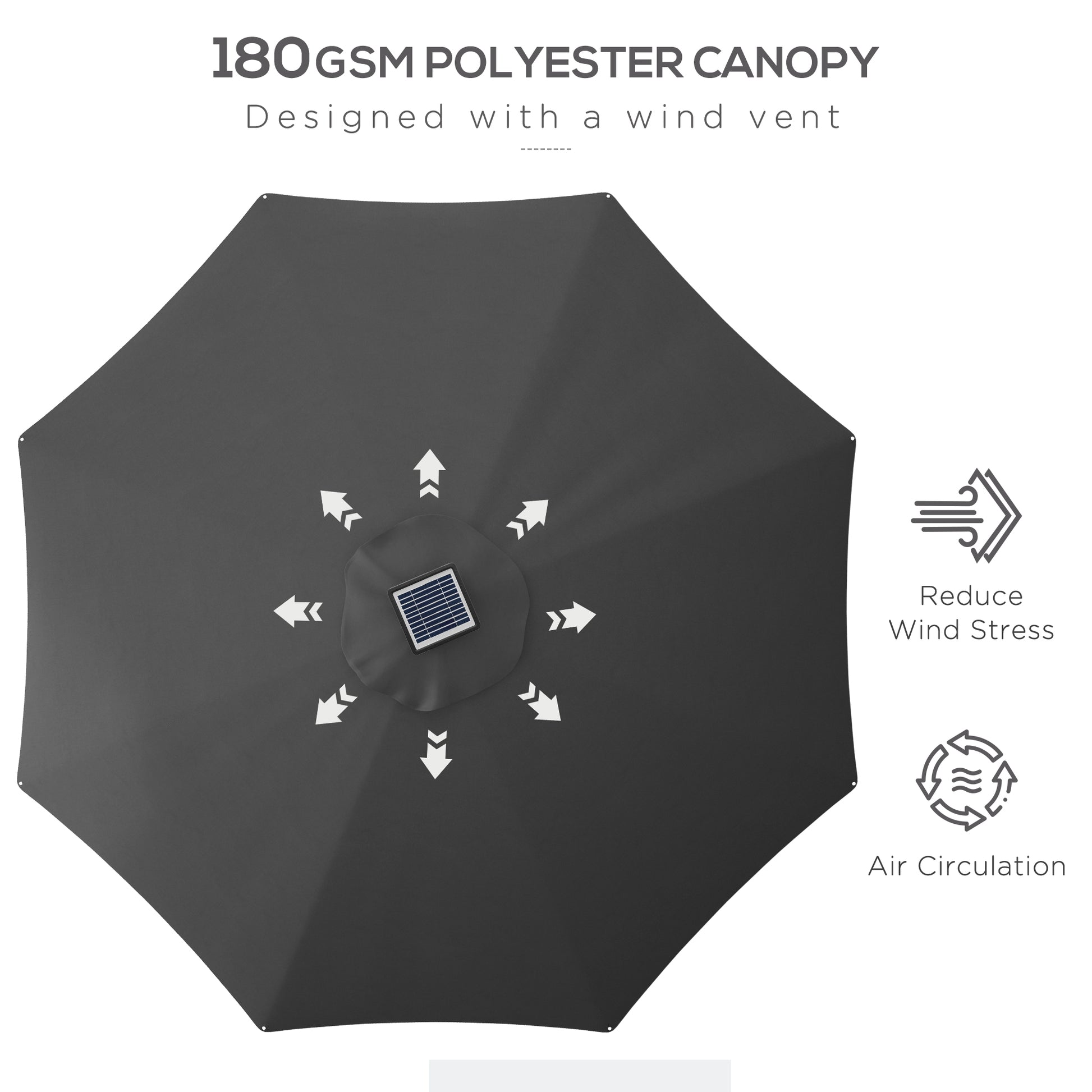 Outsunny Lighted Solar Patio Umbrella with 4 Modes, Waterproof Design & USB Charging - Charcoal Grey - ALL4U RETAILER LTD