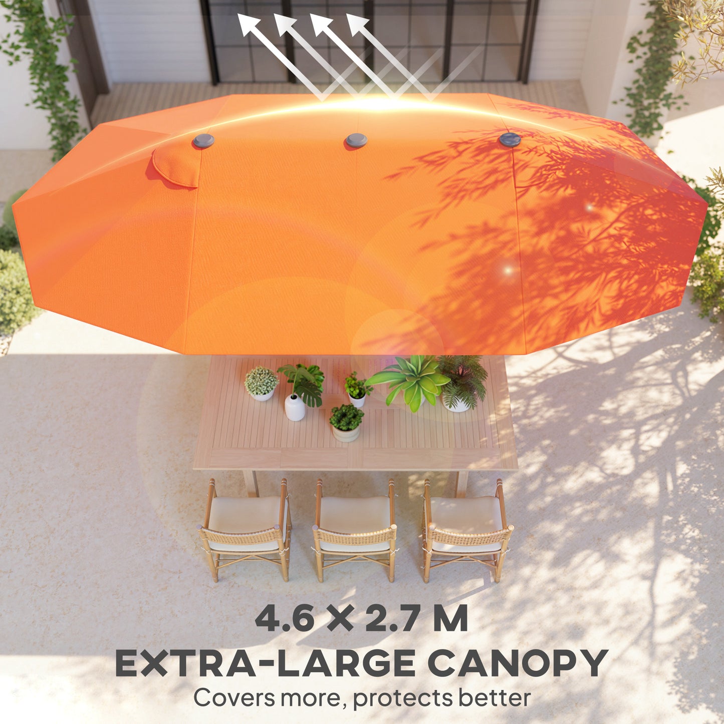 Outsunny 4.6m Double Garden Parasol Orange Sun Shelter With Durable Metal Frame And 12 Rib Canopy