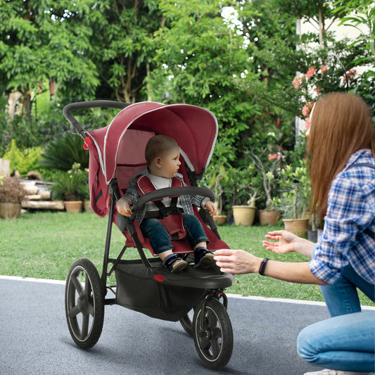 HOMCOM Compact Tri-Wheel Baby Stroller with Adjustable Canopy and Storage Basket, Lightweight Design, Red - ALL4U RETAILER LTD