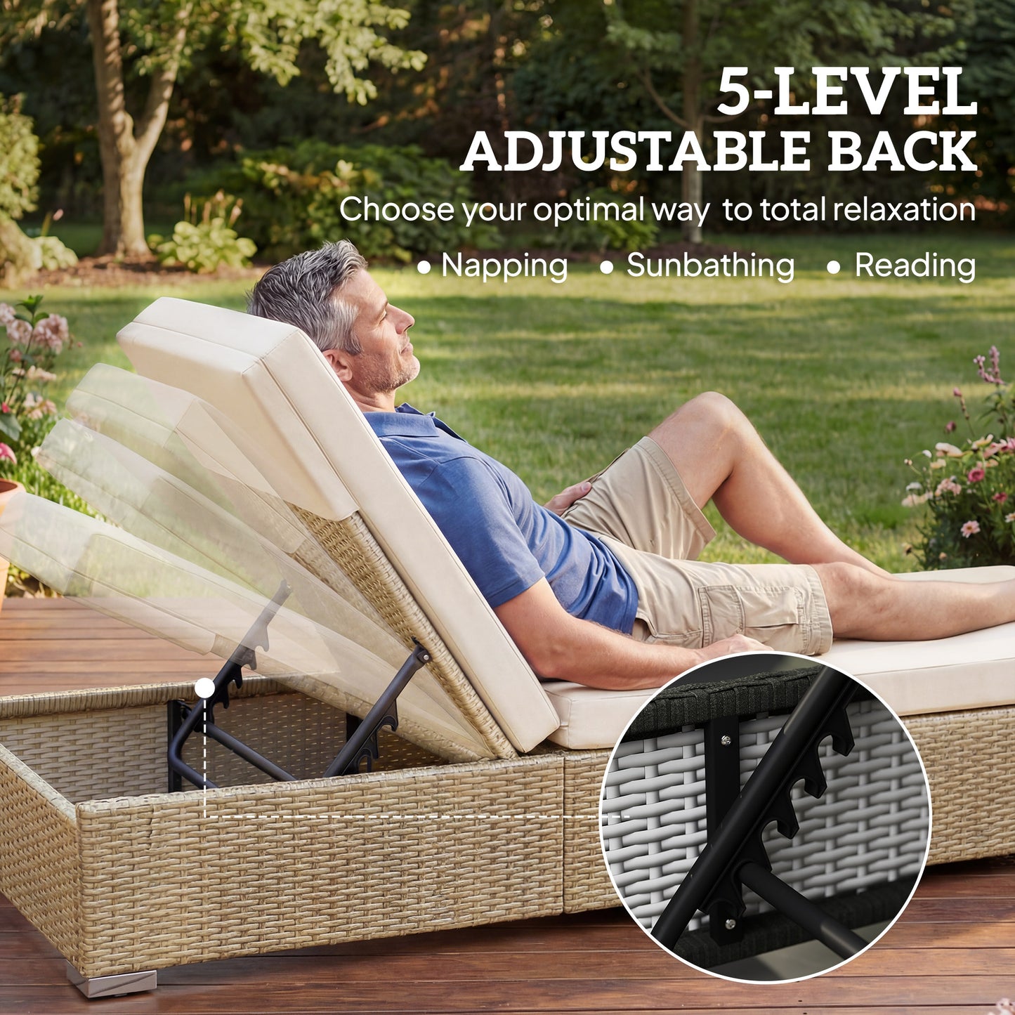 Outsunny Rattan Sun Loungers Set Of 2 With Side Table Adjustable Back Cushions Beige Garden Recliners