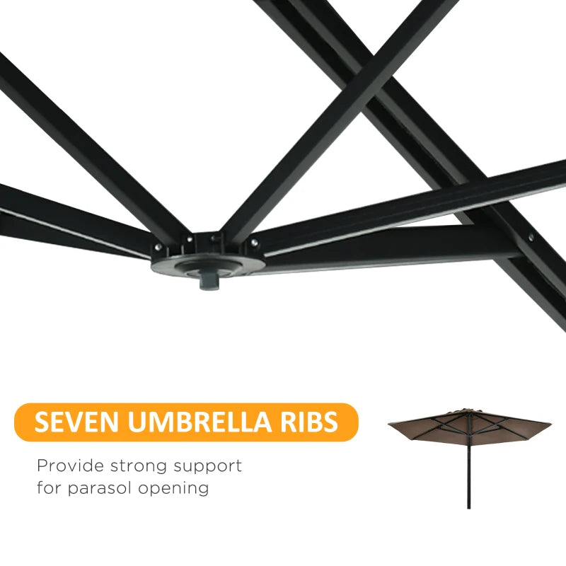 Outsunny 2.5m Wall Mounted Parasol - Hand to Push Outdoor Patio Umbrella with 180 Degree Rotatable Canopy - Ideal for Porch, Deck, Garden - 250 cm, Khaki - ALL4U RETAILER LTD