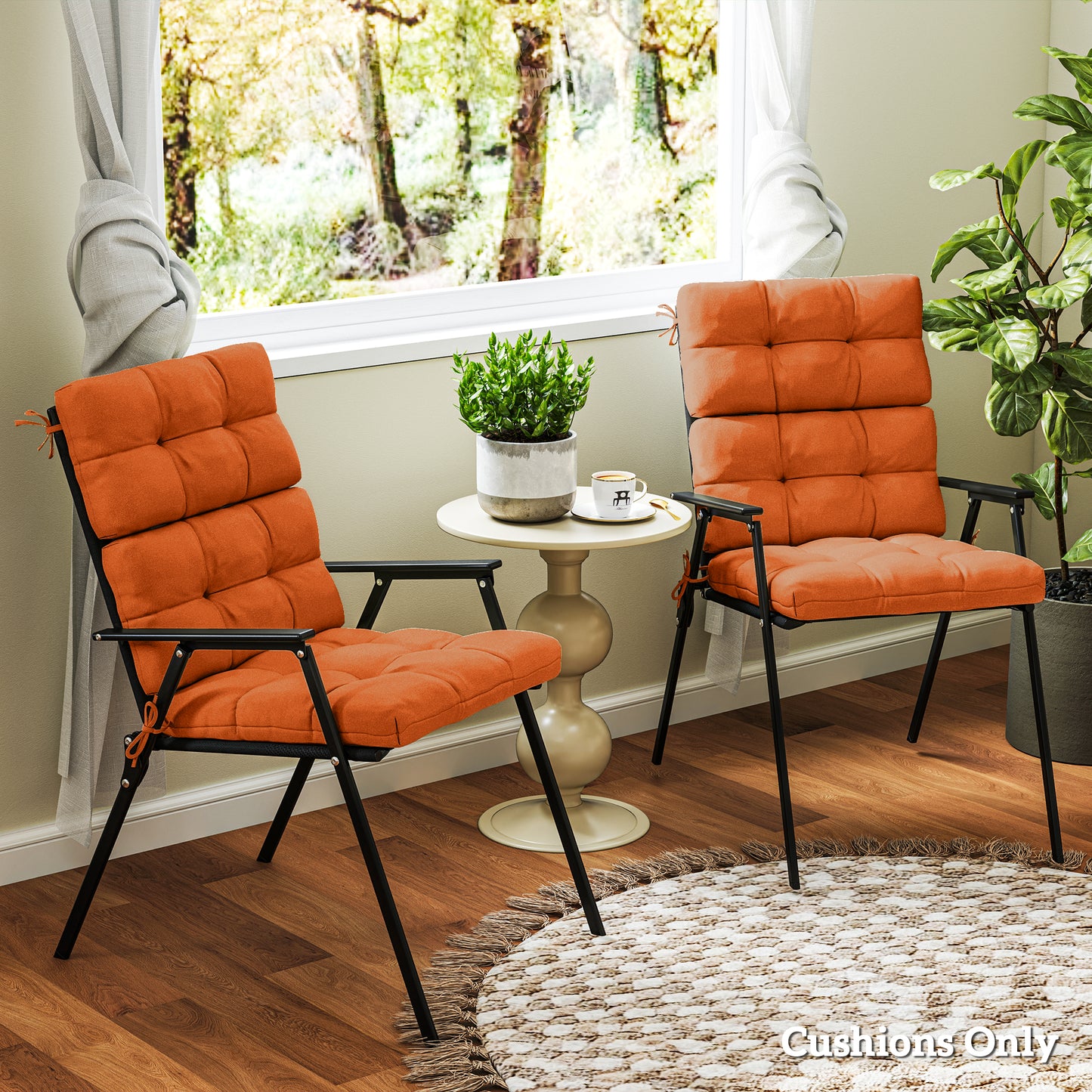 Outsunny Set Of Two Padded Outdoor Seat Cushions With Cushioned Back Rest Orange For Patio Chairs