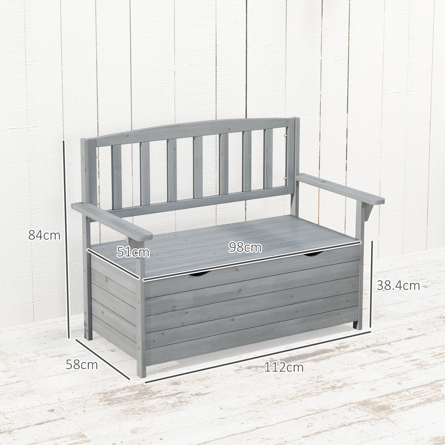 Outsunny Two Seater Garden Storage Bench Built From Fir Wood With Hidden Tool Storage Grey