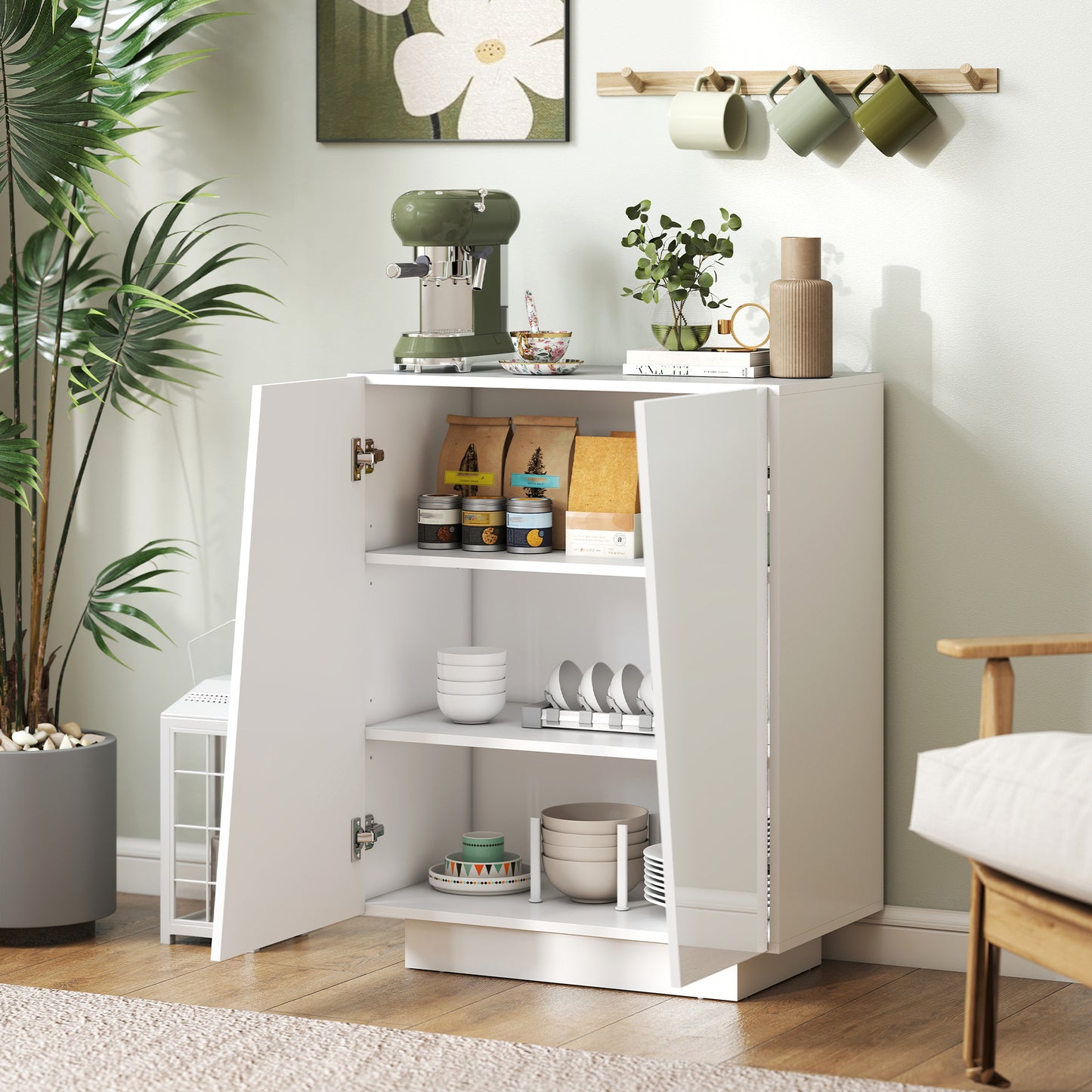 HOMCOM High Gloss Storage Cabinet Freestanding Cupboard With Adjustable Shelves For Living Room Bedroom Hallway White