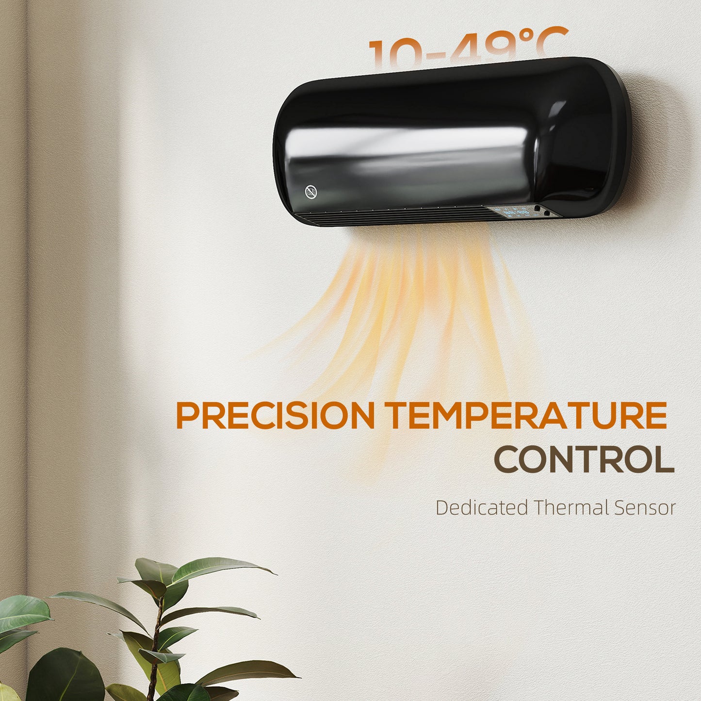 HOMCOM 2000W Ceramic Electric Heater with Fan and Adjustable Thermostat Wall Mounted Black