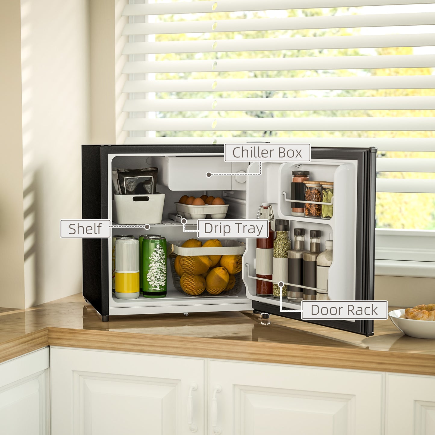 HOMCOM 46 Litre Lockable Countertop Fridge Black For Home Office Campervan With Two Keys