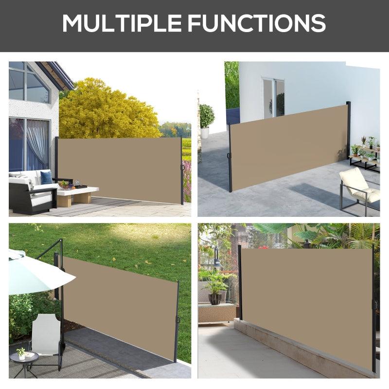 Outsunny Retractable Side Awning - Outdoor Privacy Screen for Garden, Hot Tub, Balcony, Terrace, Pool - 400x180cm - Khaki - ALL4U RETAILER LTD