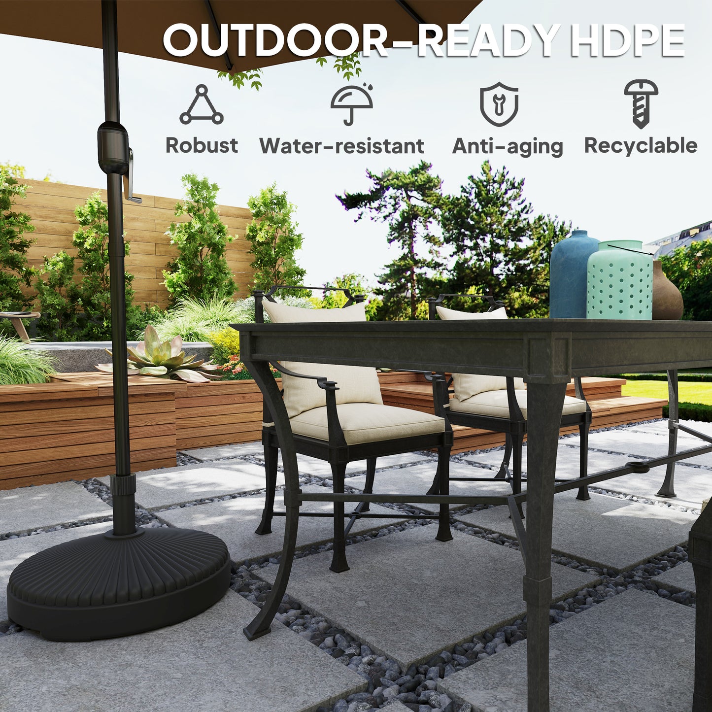 Outsunny Garden Parasol Base Holder HDPE 28kg Sand Filled 23kg Water Filled Diameter 55 cm Height 30 cm Black