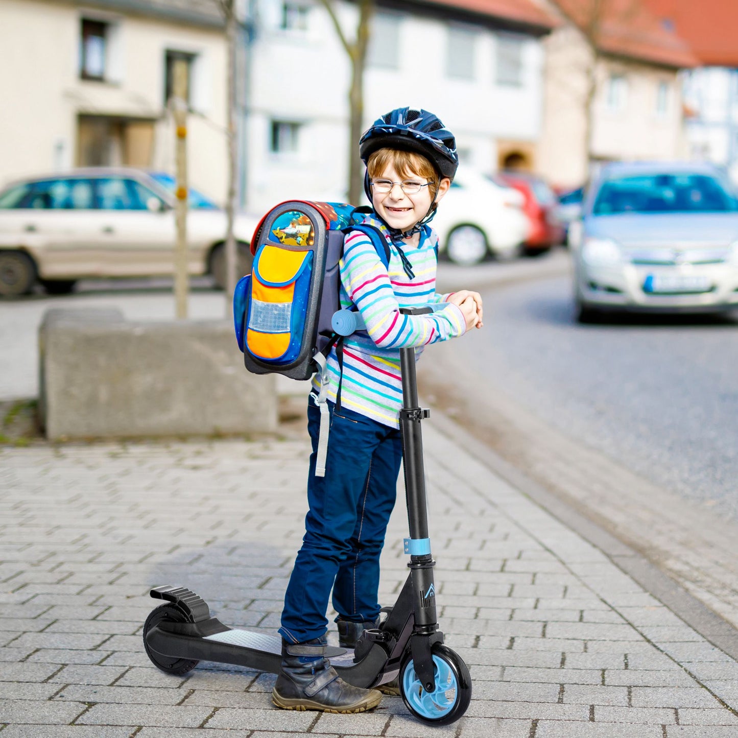 HOMCOM Sky Blue Foldable Electric Scooter for Kids and Adults, 120W Motor with Rear Wheel Brake, 8km/h Speed, Ages 6+ - ALL4U RETAILER LTD