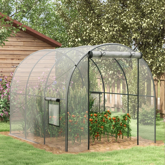 Outsunny 3x2x2m Polytunnel Greenhouse Walk-in Grow House with Clear Plastic Cover, Door, Mesh Window, and Steel Frame - Ideal for Plant Cultivation