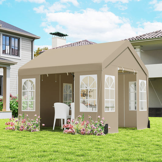 Outsunny 3x3m Party Tent Outdoor Canopy Shelter With Removable Sidewalls And 4 Zip Doors For Parties And Weddings Beige