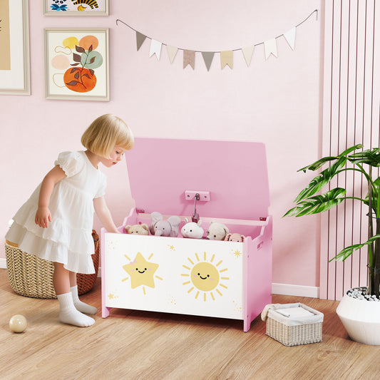 AIYAPLAY Toy Box Lid Safety Hinges Groove Handles Pink Living Room Playroom Storage Organizer For Toys Books Clothes