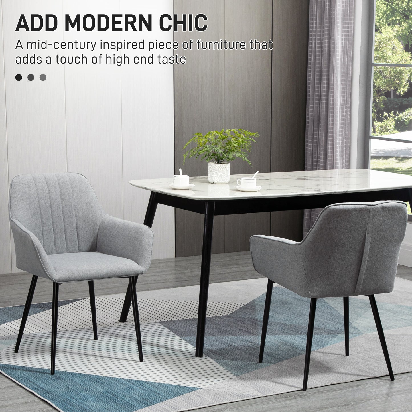 HOMCOM 4 Piece Dining Chair Set Upholstered Linen Fabric With Metal Legs Light Grey For Kitchen, Living Room, Dining Room