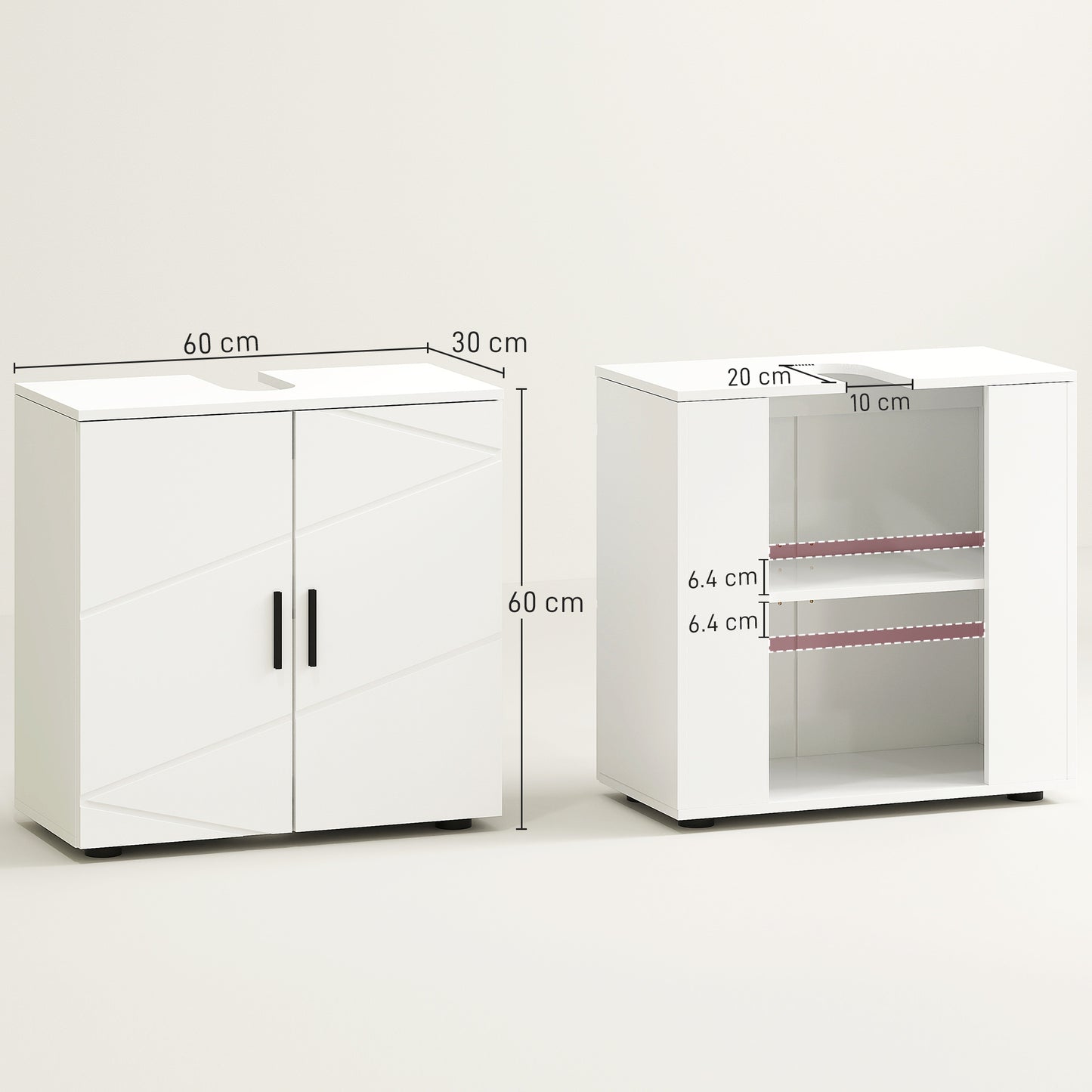 Kleankin Under Sink Cabinet With Shelf White Bathroom Storage Organizer Under Sink