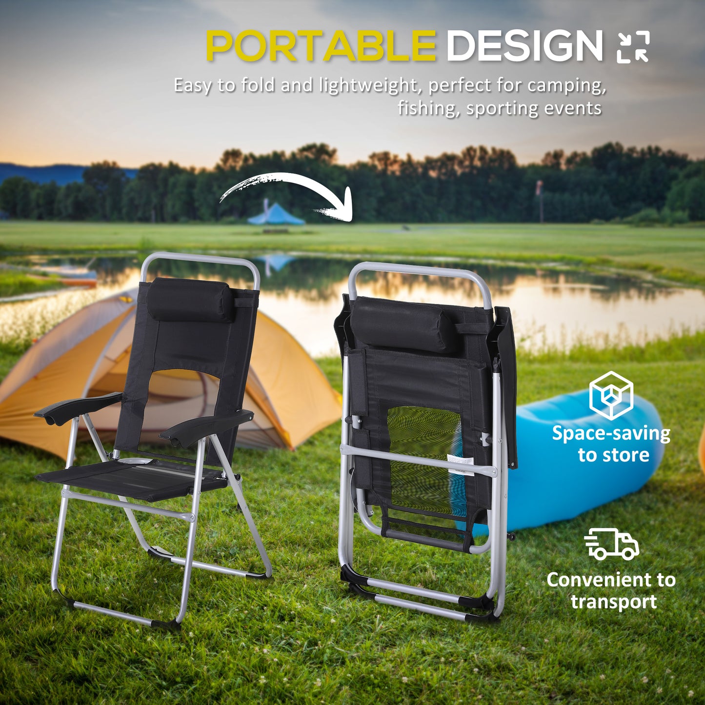 Outsunny 3 Piece Folding Camping Table And Chairs Set With Adjustable Height Table And Backpacking Chairs