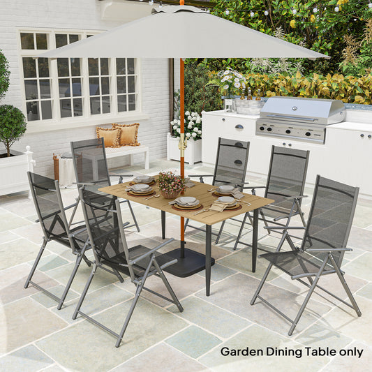 Outsunny Garden Dining Table 150 By 90 Cm Outdoor Slatted Table With 5 Cm Parasol Hole Steel Frame Brown