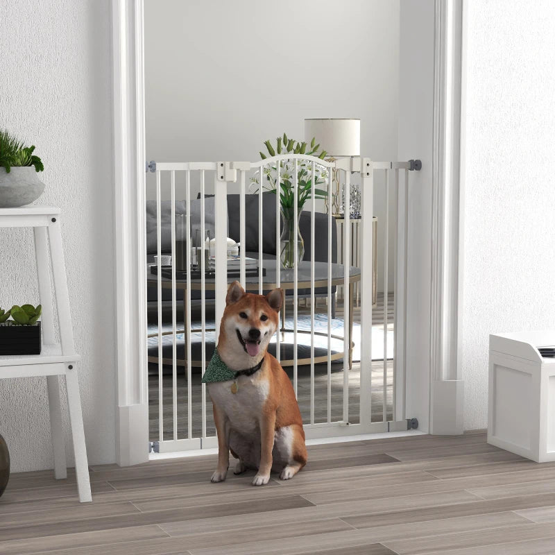 PawHut Pressure Fit Dog Stair Gate - No Drilling Safety Gate with Auto Close for Doorways and Hallways - Adjustable 74-100cm Width, 94cm Height - White - ALL4U RETAILER LTD