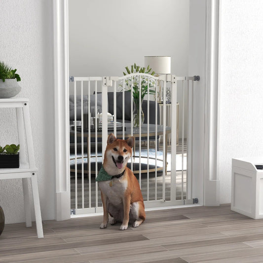 PawHut Pressure Fit Dog Stair Gate - No Drilling Safety Gate with Auto Close for Doorways and Hallways - Adjustable 74-100cm Width, 94cm Height - White