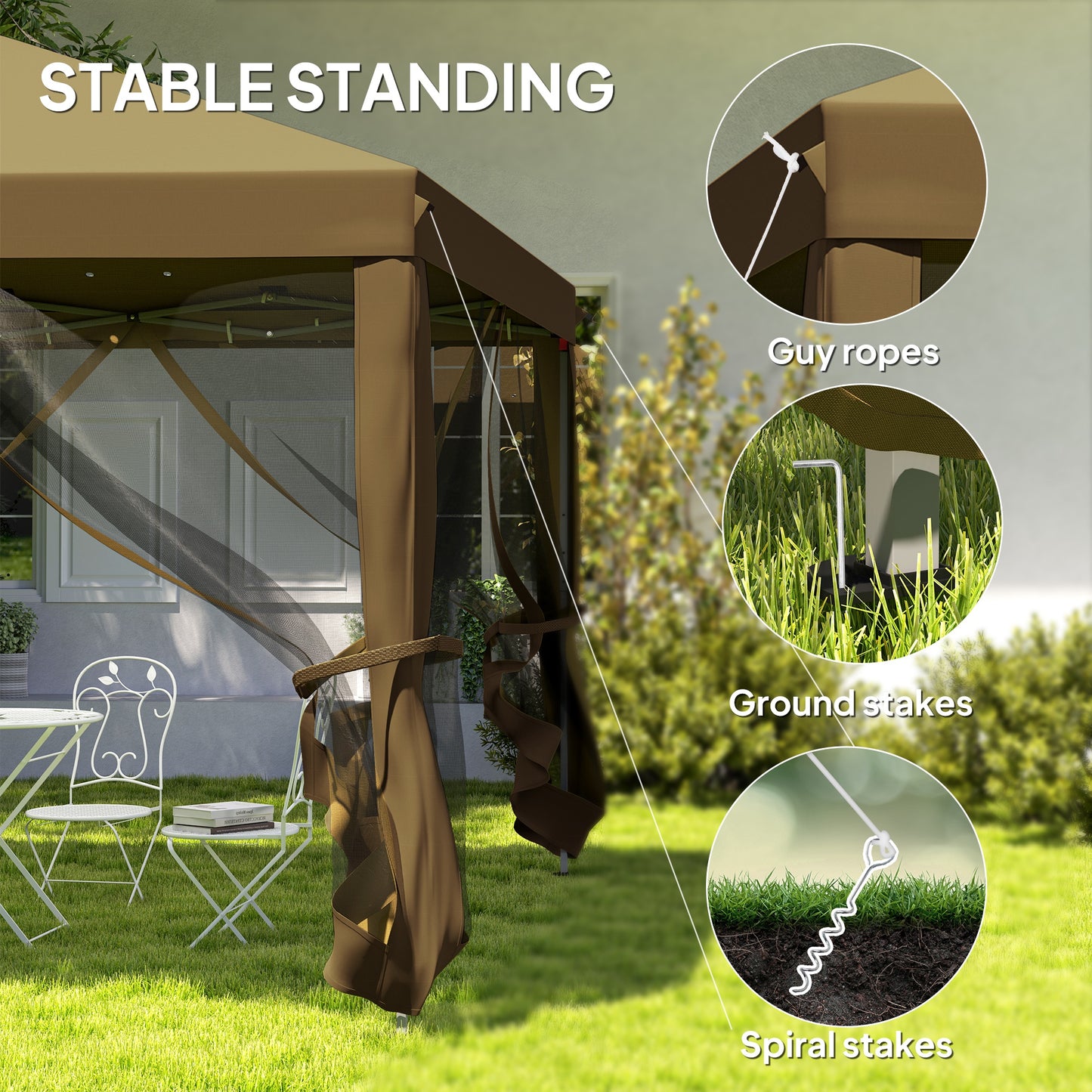 Outsunny 3x3m Pop Up Gazebo With 420D Canopy, Removable Mesh Sidewalls, Carry Bag, Garden Patio Outdoor Khaki