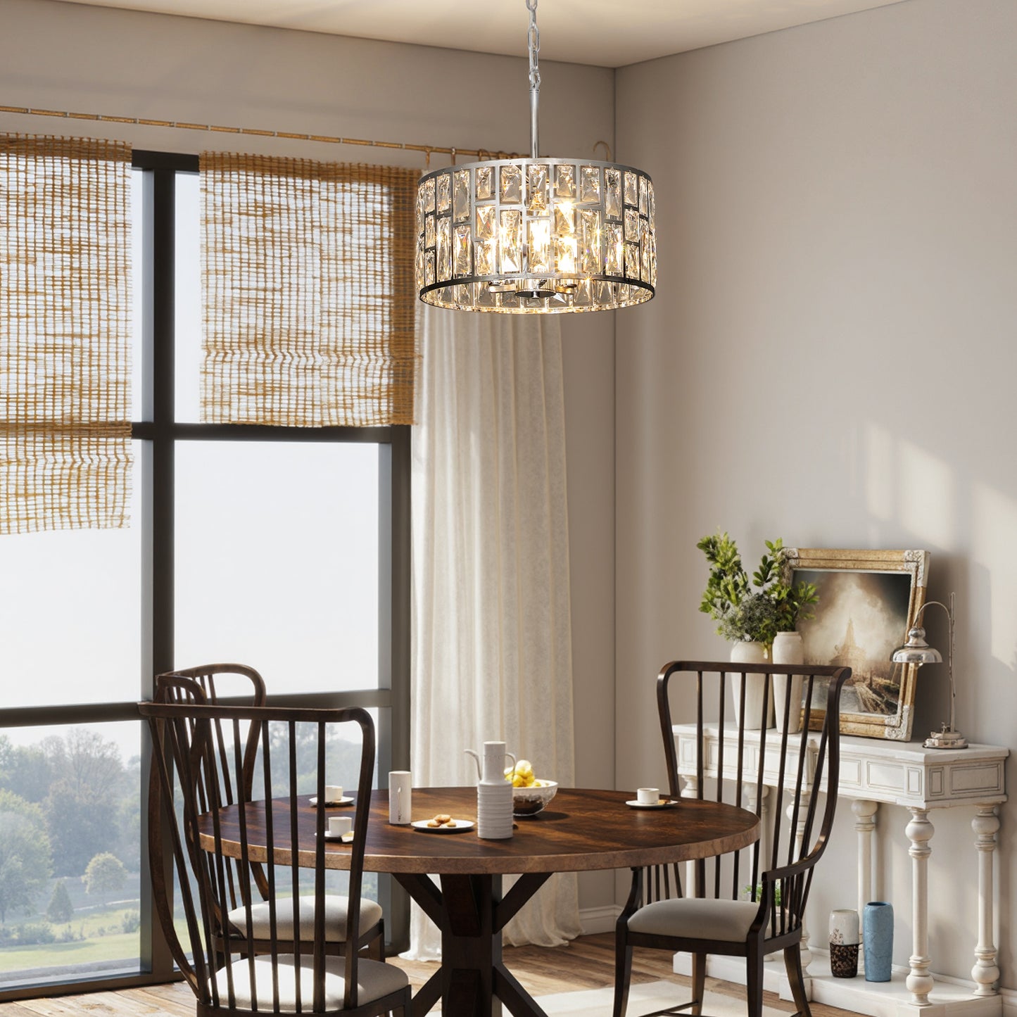 HOMCOM 72 Glass Crystallite Chandelier in Silver Tone for Ceiling Mount and Hanging Pendant With Three Bulbs