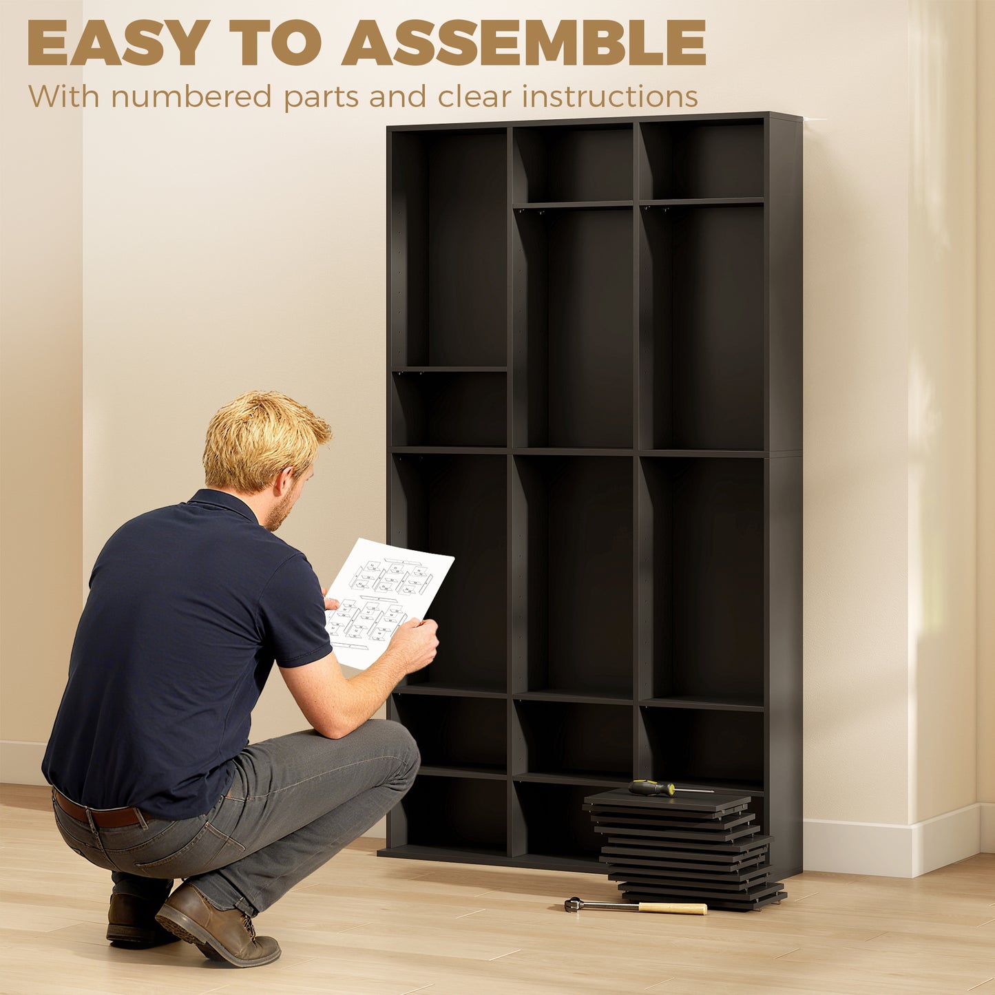 HOMCOM 835 CD and 640 Blu Ray Storage Unit with 27 Compartments and 21 Adjustable Shelves Black Finish