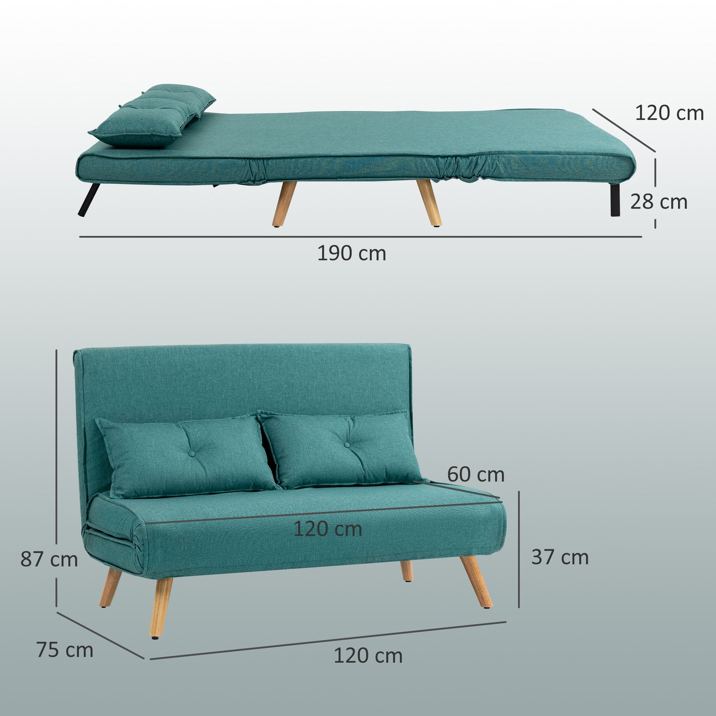 HOMCOM Two Seater Linen Look Sofa Bed Green With Click Clack Mechanism For Guests And Everyday Comfort